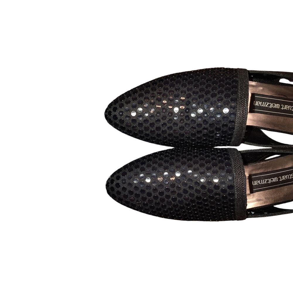 Stuart Weitzman Nouveau Woven Slingback Flats in black.
